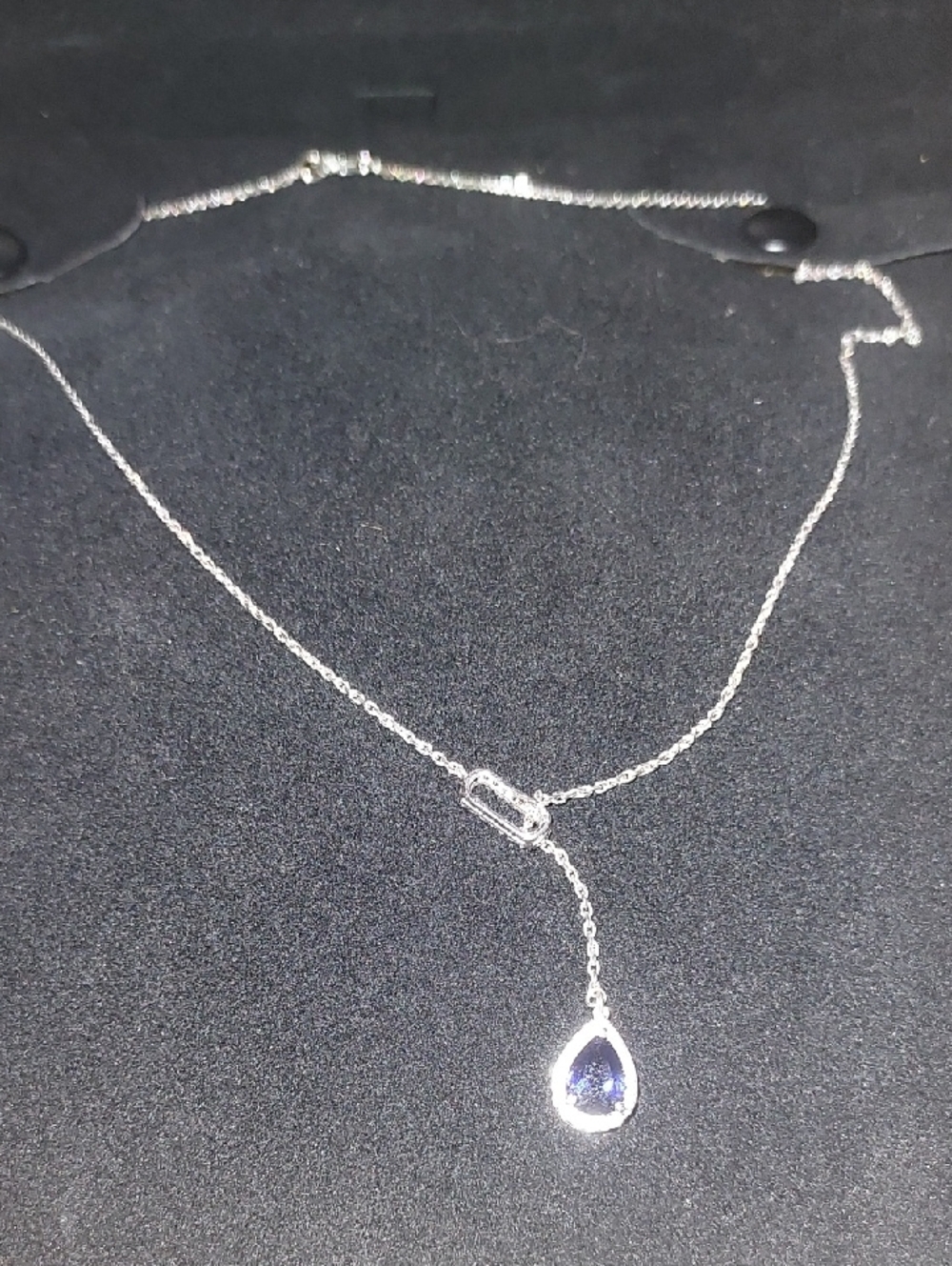 Kay JEW. Delicate Silver Necklace with Blue Teardrop Pendant